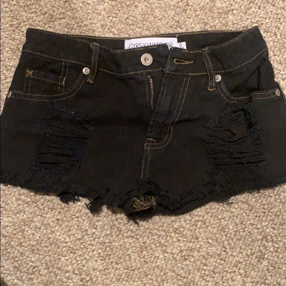 Gypsy Warrior black jean shorts, frayed, size 0